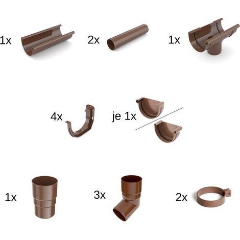Kit Gouttière 2m Marron, Gouttière PVC, Système 125 (1/2)