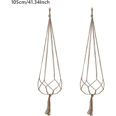 Support Pour Plante - Cordon En Coton Macramé - Suspension Murale Ou Plafond Pour Pot De Fleurs Intérieur - 2 Pièces - Longueur Réglable 90 À 122 Cm (1/5)