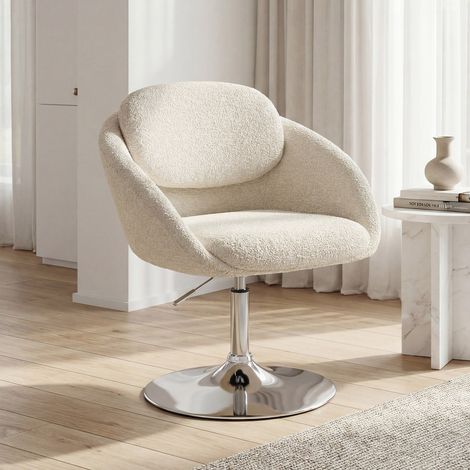 Wahson Modern Vanity Chair, Chenille Upholstered Swivel Stool with Height Adjustment for Bedroom & Office, Beige (1/5)