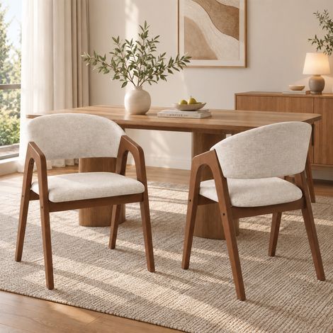 Montage Rapide en 10 Min - Lot de 2 Chaises de Salle à Manger - Assise Confortable en Bois Massif et Lin (1/5)