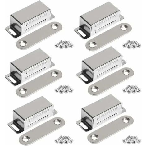 Aimants pour meubles – Lot de 6 – Force magnétique 10 kg – Acier inoxydable avec vis – Dimensions 45 × 15 × 15 mm