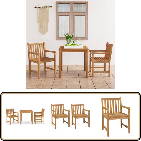 3-tlg. Garten-Essgruppe Massivholz Teak - Holz Essgruppe - Gartenmöbel Set - Teak Esszimmer - Outdoor Esstisch - Gartentisch