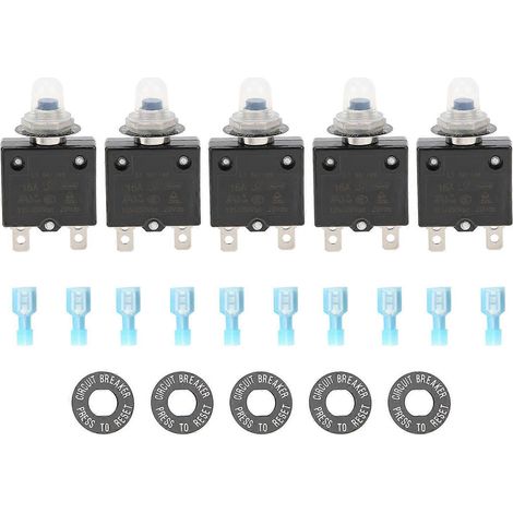 22 Stück 15-A-Thermoschutzschalter 125–250 V AC 50 V DC mit Schnellanschlussklemme, wasserdichter Taster C