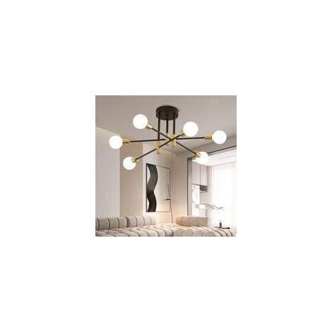Lustre Plafond Industriel 60W, 6 Douilles E27, Noir et Doré en Fer Forgé, Vintage pour Salon Cuisine Bar, Diamètre 72cm (1/4)