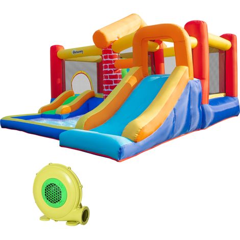 Château Gonflable 2 Toboggans 2 Lits de Saute Piscine Enfants +3 Ans Inclut Gonfleur Sac Transport 380x370x230 cm Multicolore (1/5)