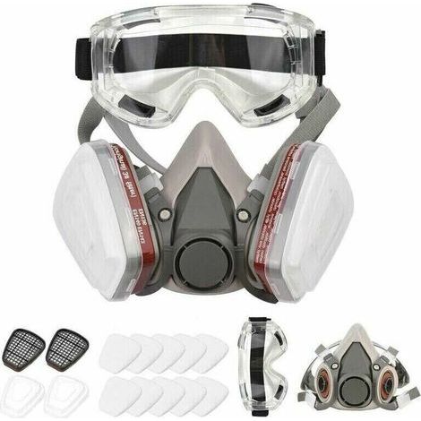Respirateur réutilisable Demi-masque 6200 Masque à gaz Protection respiratoire Respirateurs avec lunettes de sécurité pour peinture Soudage à la vapeur organique Polissage Travail du bois et autres pr (1/4)