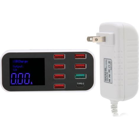 8-Port-USB-Ladestation mit QC 3.0 und Typ-C-Anschluss, 100–240 V Desktop-Multiladegerät mit US-Stecker