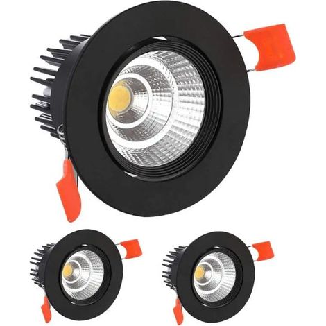 3 x Spot LED Encastrables,9W COB Plafonnier Encastré,Blanc Froid 6000K,900LM,AC 220-240V,Ra≥90,Découpe 90-100mm,Angle de Faisceau 24°,IP44,Pour salle de bain,Cuisine,Salon,Couloir(Noir) [Classe énergé (1/5)