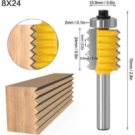 8-zahniger Holznutfräser, Wellentyp für Schienen und Ständer, 8 x 24 mm, Mehrblattfräser für die Holzbearbeitung.