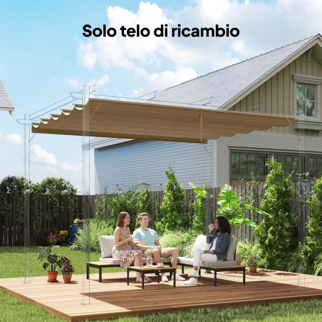 Toiture pergola kiosque 10 trous drainage polyester 4x3 m brun clair 350x260 cm