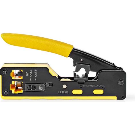 Pince à sertir  CAT5 / CAT5e / CAT6 / CAT6a / CAT7 / RJ12 / RJ45  Couper / Dénuder / Pince  Caoutchouc / Acier  Jaune / Noir-AquaForge