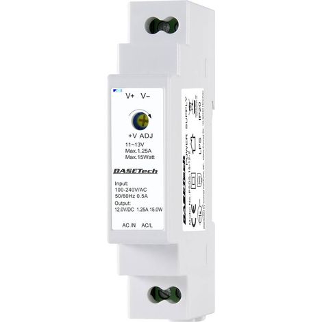 Basetech BT-2250247 Alimentatore per guida DIN 12 V 1.25 A 15 W Num. uscite:1 x Contenuto 1 pz. (1/4)