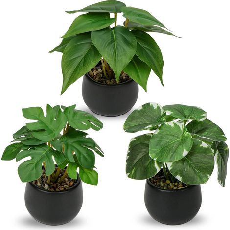 3er Set künstliche Zimmerpflanzen Deko Wohnzimmer Bad Dekoration 15cm Schwarzer (1/5)