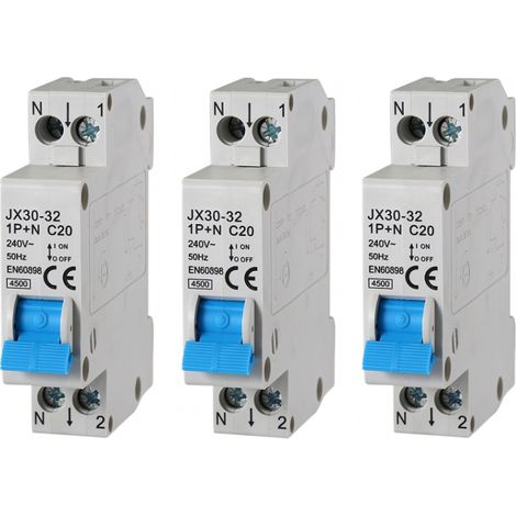 Satz mit 3 automatischen magnetothermischen Schaltern 1P+N 20A 220V 4,5KA 1 DIN C20 Modul