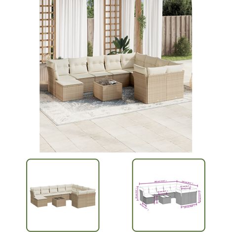 The Living Store 11-tlg. Garten-Sofagarnitur mit Kissen Beige Poly Rattan - Gartenmöbel - Esszimmergarnituren - Rattan Möbel - Outdoor Sofa - Lounge Set (1/3)