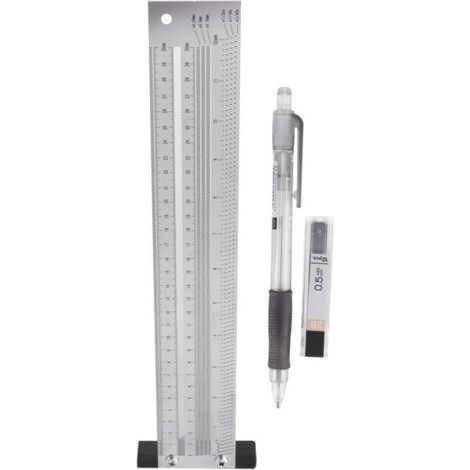 BARKBUSTERS Règle de marquage, règle de marquage en T de haute précision, règle de traçage du bois en acier inoxydable, outil de mesure de jauge de ligne de menuisier, avec crayon mécanique(12inch) (1/4)