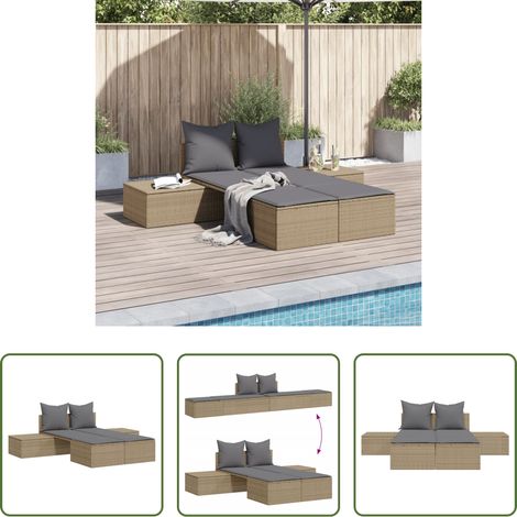 Gartenmöbel - Doppel-Sonnenliege mit Auflagen Beige Poly Rattan (1/5)