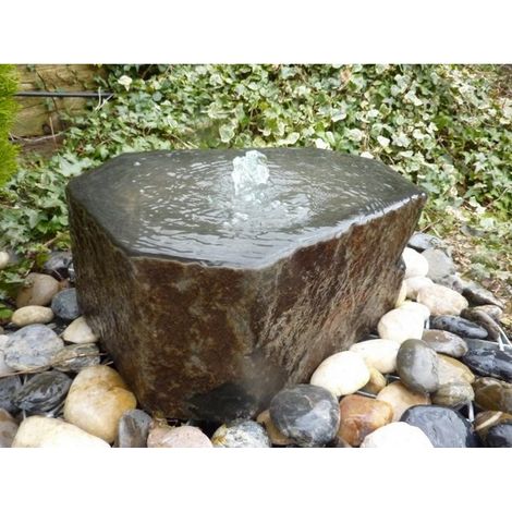 Basalt Babbling Column Water Feature with Polished Dished Top - 40-45cm Dia x 20cm H