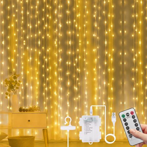 Guirlande lumineuse rideau, 300 LED, 3 m x 3 m, basse tension 5 V, 8 modes d'éclairage, étanche IP67, pour intérieur et extérieur, décoration pour Noël, mariage, anniversaire (1/4)