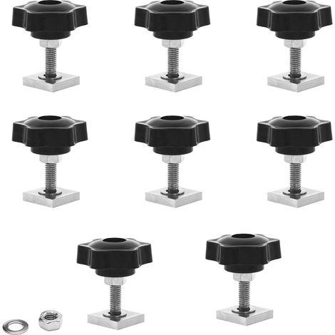 8Pcs M6x35mm Adaptateur T-Track, embouts de rail de toit,8PCS Vis Coulissantes en T avec Écrous Étoile m6 et Rondelle D'écrou,Porte-Bagages de Toit, Rainure en T, Outil de Fixation (1/5)
