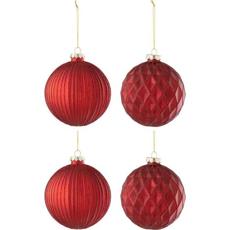 Lot de 4 Boules de Noël "Elva" 10cm Rouge