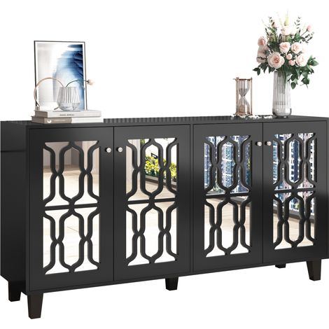 ELVMI Credenza con 4 Ante e 2 Ripiani Regolabili per Soggiorno e Sala da Pranzo in MDF 160×40×84 cm Nero (1/5)