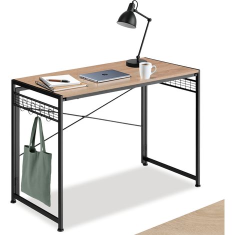 Bureau Style industriel Pliable grilles et 8 crochets bois clair