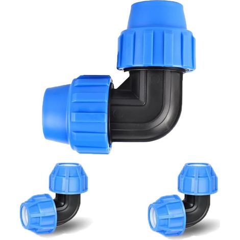 Raccord PP pour Tube PE 32mm, Connecteur Coudé 90° en Plastique pour Tuyau d'eau PPR PVC, 3 Pièces Raccord coudé à 90 degrés 32mm x 32 mm pour tuyau d’eau PE de compression (1/5)