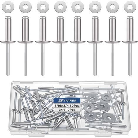 4,8 x 20 mm Rivets Aveugles en Acier Inoxydable avec Rondelle Tete Large à Extrémité Ouverte (Paquet de 60) (1/5)