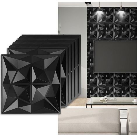 Panel mural 3D para pintar - paquete de 1,08 m² - lote de 12 piezas -  0,3 x 0,3 m - Negro