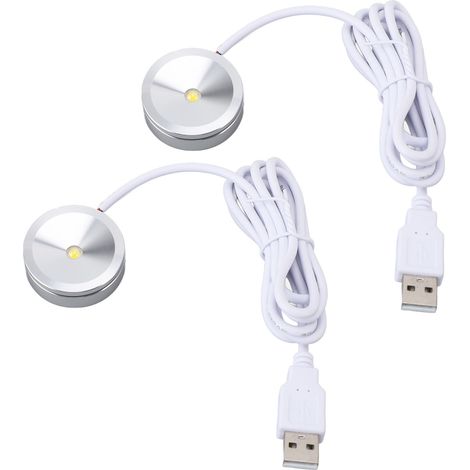 Projecteur LED rond à prise USB, petit format, avec câble de 1,28 m, pour vitrine, armoire, étagère, bijoux, etc., lumière blanche 5 V. (1/5)