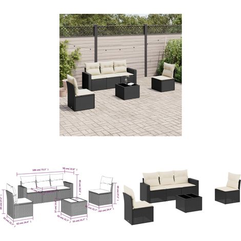 Salon de jardin 6 pcs avec coussins noir résine tressée - Ensemble Salon De Jardin - Meuble De Jardin - Canapé D'extérieur - Résine Tressée - Rotin Synthétique - Home & Living (1/3)