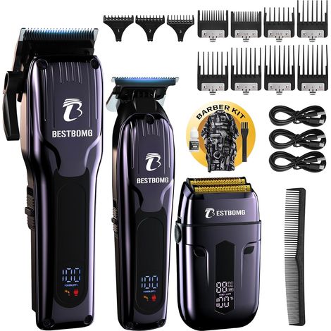 Professional Hair Clippers for Men, Beard Trimmer and Rechargeable Shaver, Metal T Blade LED Display, Hair Cutting Kit for Men and Gift, BS-808C (Blue) (1/5)