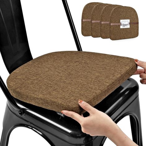 Lot de 4 Coussins magnétiques en Lin Naturel pour Chaise, 35,5 x 35,6 cm, antidérapants, pour Salle à Manger, Cuisine, café (1/5)