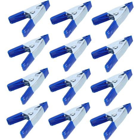 Juego de 12 pinzas metálicas con resorte y revestimiento de goma para equipos fotográficos y accesorios de camping, color azul. (1/5)