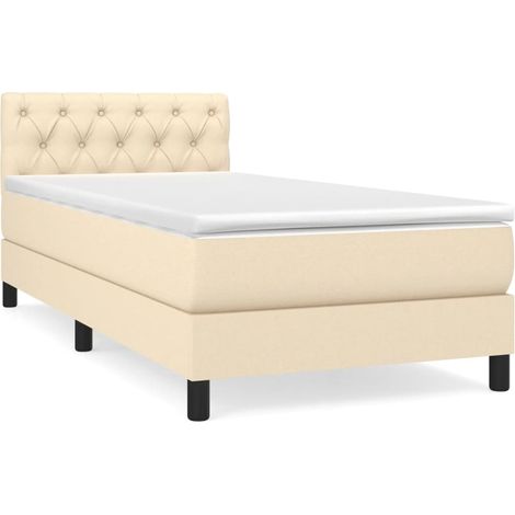 Lit simple  Lit adulte  Sommier à lattes de lit avec matelas Crème 80x200 cm Tissu
