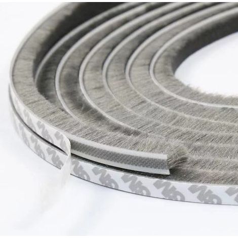 Tira de sellado autoadhesiva para puertas y ventanas, tira de cepillo antipolvo, junta de cepillo de 10 m para puertas y ventanas, para sellar huecos entre puertas y ventanas (9 mm x 9 mm, gris). (1/4)