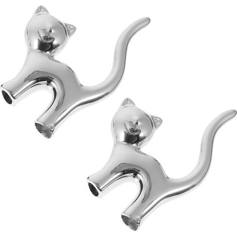 Support pour Bagues en Céramique Argenté de Chat, Organiseur de Bijoux 2 Pièces Élégant pour Décoration de Salon et Rangement D'anneaux (1/5)