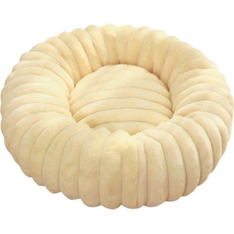 Petit panier pour chien - Panier pour chat - Coussin rond pour animaux - Velours côtelé doux - Fond antidérapant - Beige - 40 x 40 x 16 cm (1/4)