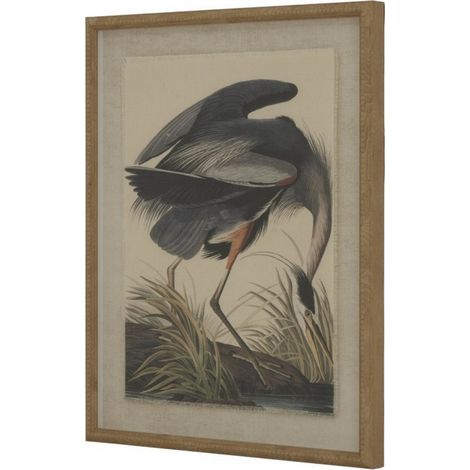 Flora & Fauna Collection Heron on Linen in Beaded Frame - Glass - L2 x W40 x H50 cm - Brown