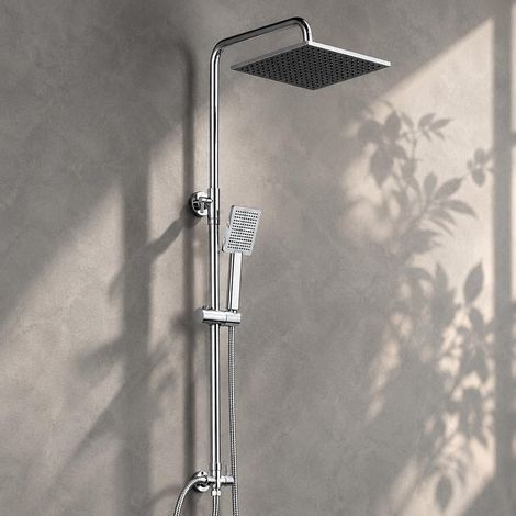 Auralum Max Colonna Doccia Senza Miscelatore, Colonna Doccia con Soffione e Doccetta Quadrato, Saliscendi Doccia Altezza Regolabile 74-109cm Adattarsi ai Fori Esistenti, Colonna Doccia Idromassaggio C (1/5)