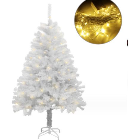 45,7 cm großer, beleuchteter, weißer künstlicher Weihnachtsbaum, hochwertiger, aufklappbarer kanadischer weißer Weihnachtsbaum, leichter, einfach aufzubauender weißer Baum mit Weihnachtsbaumständer au (1/5)