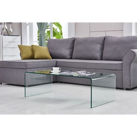 Mesa de centro de vidrio templado curvado transparente 100 x 50 x 35 cm OKWISH (1/5)
