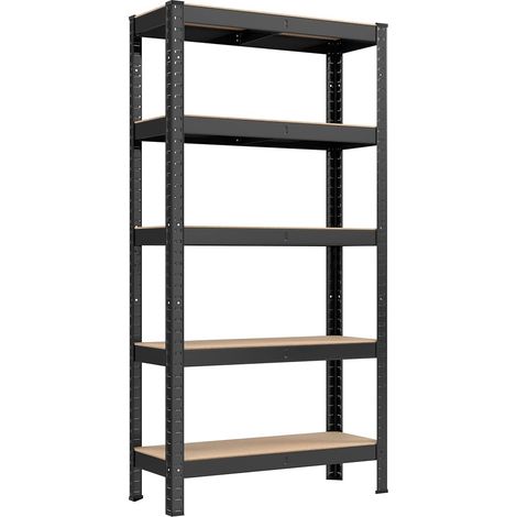 Songmics – Rayonnage étagère de rangement 5 niveaux 30 x 75 x 150 cm – Capacité 650 kg – Planches réglables – Acier renforcé noir (1/5)
