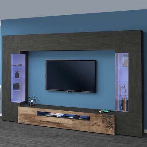 Ensemble de salon Meuble TV moderne noir 2 vitrines Sultan AP (1/5)