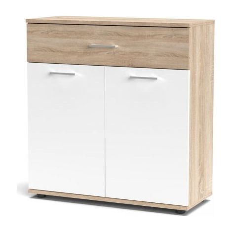 Mobile multiuso Irys con 2 ante e un cassetto colore bianco e rovere sonoma