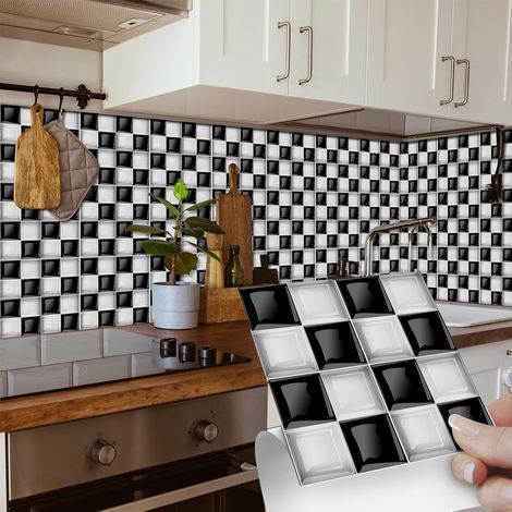 Style Mosaïque Stickers Salle de Bain, 20 Pièces Adhésive Décorative à Carreaux 10x10cm Imperméable en PVC Vintage Autocollants en Tuile Stickers pour Cuisine Decoration (1/5)