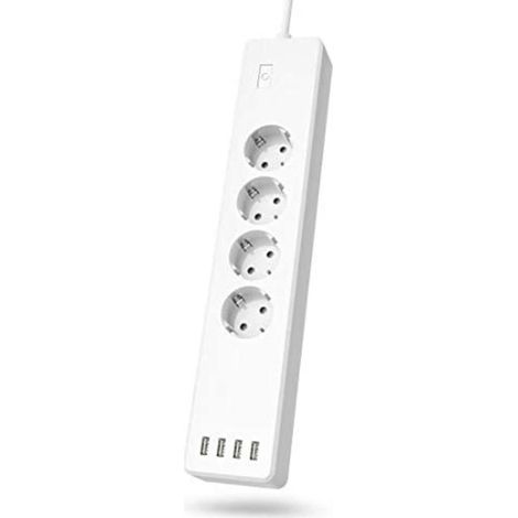 Multipresa WiFi Intelligente Hama con 4 Prese, 4 Porte USB, Protezione da Sovraccarico, Controllo tramite App e Comando Vocale, 10A, Colore W (1/5)