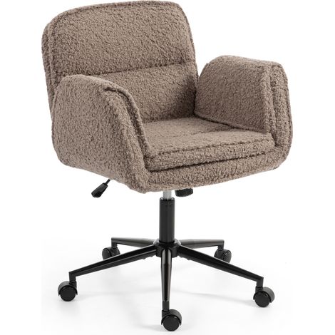 Silla de oficina giratoria de felpa teddy marrón con reposabrazos abatibles y ruedas HOMVRA (1/5)