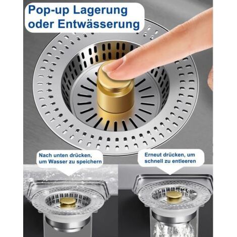 Bonde universelle pour évier de cuisine - Pour une profondeur 40 mm - Trou d'évier de 76 à 81 mm - En acier inoxydable - Avec panier anti (1/4)